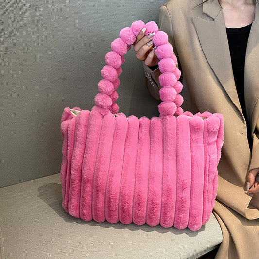 SIXSR 2025 Autumn and winter new  fashion plush shoulder bag personalized simple plush tote bag large capacity plush handbag