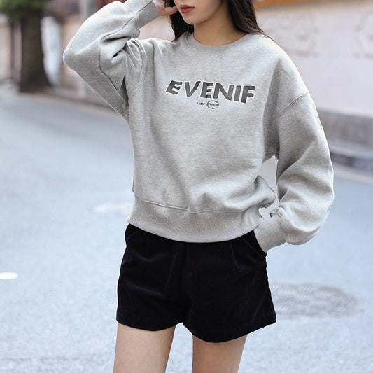 Contrasting color letter printing sweater women's autumn and winter new n retro jumper loose casual crew neck long-sleeved top