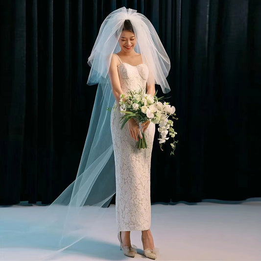 Lace suspender light wedding dress  certificate registration small dress temperament thin out yarn  retro dress