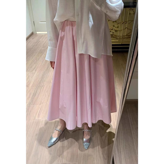 Siyuan, fluffy A-shaped pleated pink fairy skirt, umbrella skirt, summer  new elastic waist skirt 7848