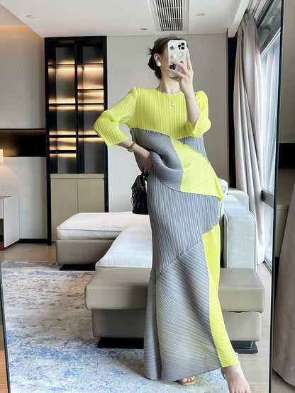 Folds  autumn designer high-end color matching fashion casual suit queen fan temperament elegant two-piece set