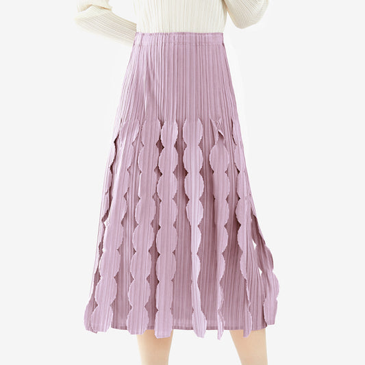 Solid color skirt versatile spring new elastic waist medium and long loose beard pleated skirt women's leisure