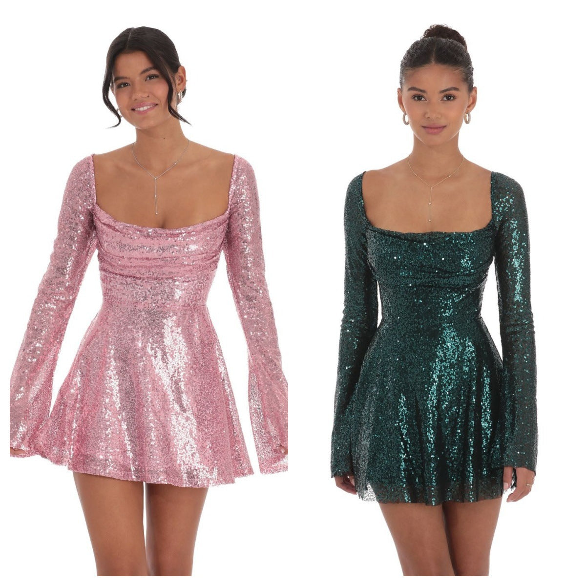 2025 2025 Popular trade New fashion sexy suspender sequin glitter lace-up dress women's party dress (2 colors)