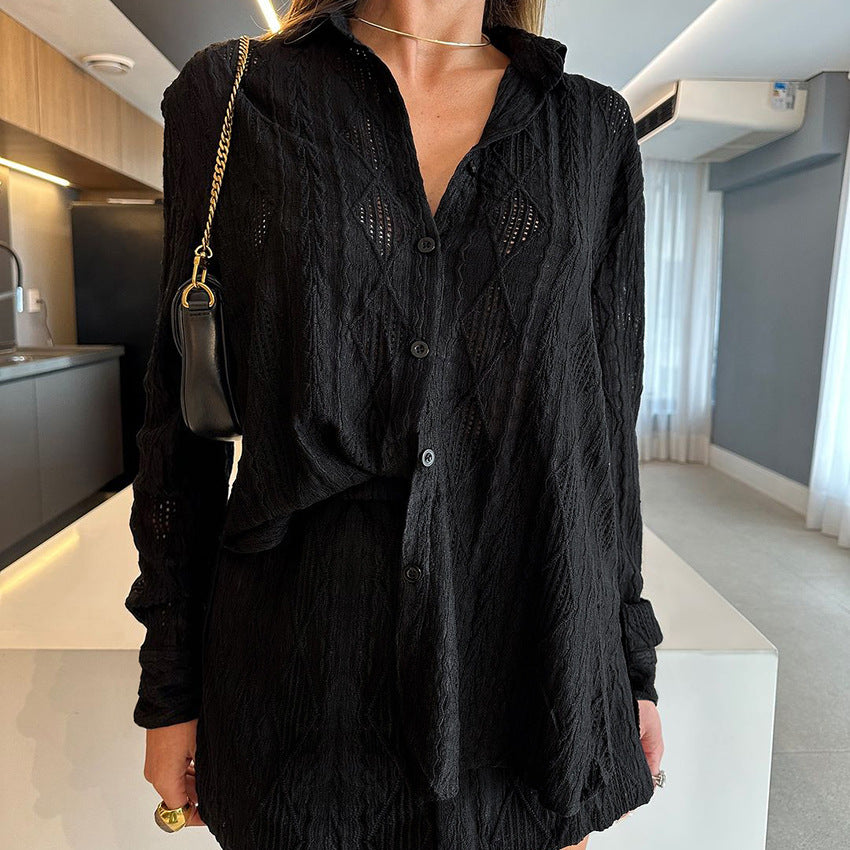 SIXSR 2025 Popular,   spring knitted jacquard cardigan long-sleeved shorts pajamas two-piece set casual and comfortable women's loungewear