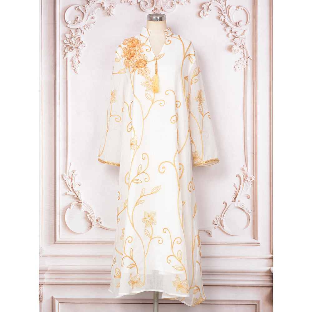 Muslim robe women's long dress Dubai Middle East robe new women's clothing embroidered beaded pendant evening dress dress