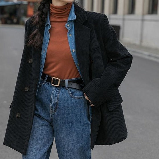 Spring New Maillard Corduroy Suit Jacket Retro Temperament Muse Fan Premium Sense Thickened Padded Suit