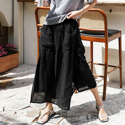 Casual cotton and linen literary and artistic fan linen culottes design sense niche new Chinese zen skirt fake two-piece trouser skirt