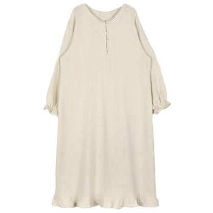 Gentle and lazy  ins style, new cotton crepe long dress, sweet girl loose simple pajama dress