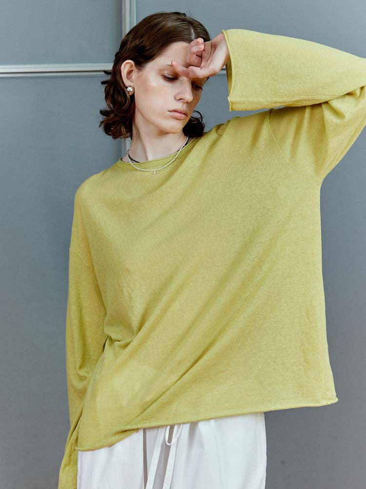 Siyuan, light and thin linen cotton, breathable, comfortable, hazy and transparent, sun protection, air feeling knitted long-sleeved blouse 8905