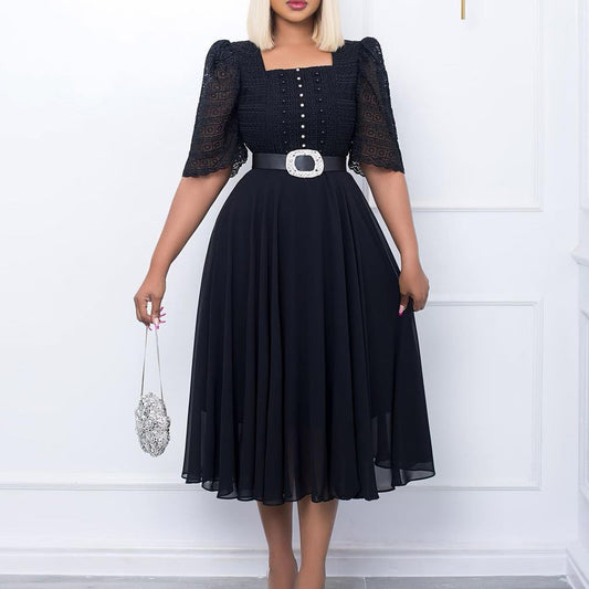 SIXSR D280 Free Belt popular Cross-border New 2025 Fashion Splicing Chiffon Bead Celebrity African Hot Trade Dress
