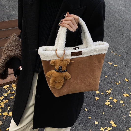 SIXSR 2025 Korean version of fashion suede shoulder bag popular new retro simple lamb wool handbag popular bucket bag women