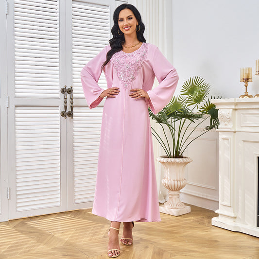 Popular trade Middle East robe women's clothing Muslim robe women's long dress New beaded collar flower evening dress dress