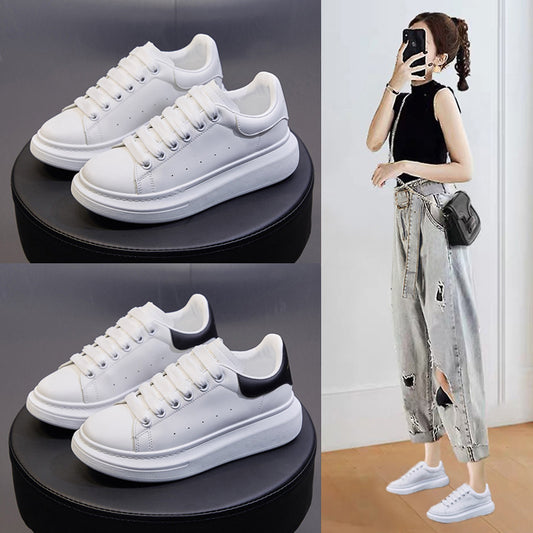 2025  Couple ins McQueen little white shoes women's  spring new student board shoes women's thick-soled breathable men's tide 6601
