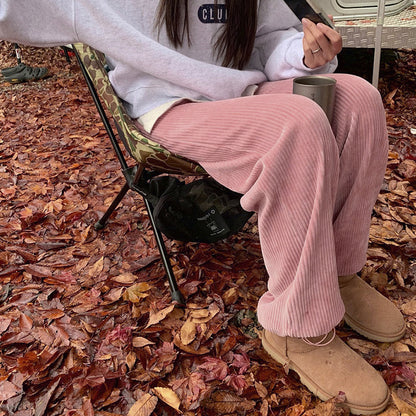 spring new tied casual pants loose straight drawstring velvet corduroy warm stylish Korean sweatpants