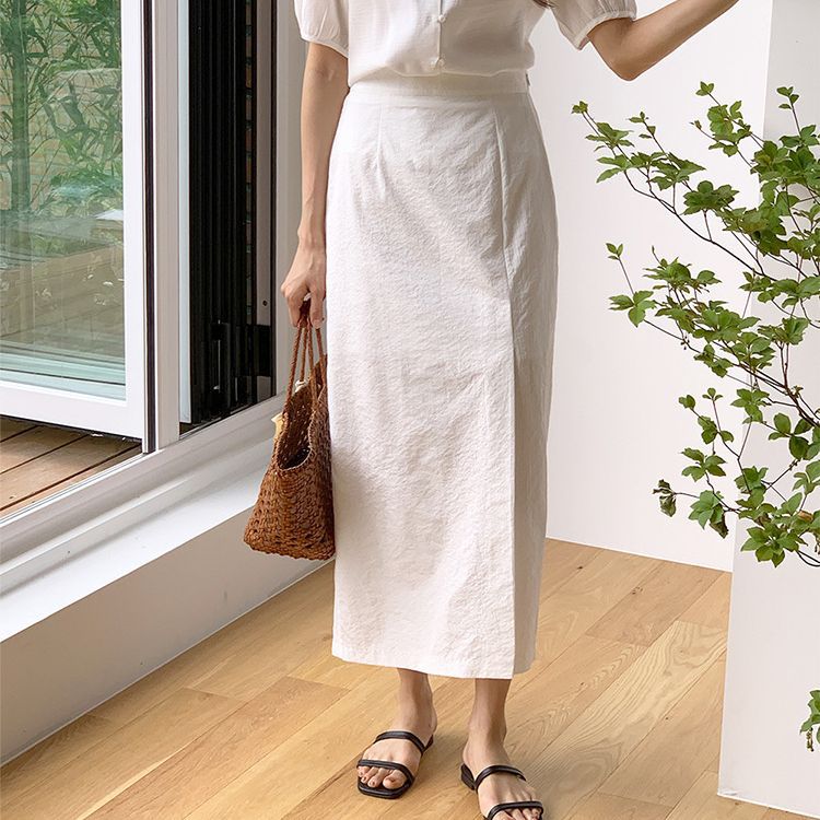 Korean version hip skirt summer new side split design straight skirt tube skirt versatile medium and long one-step skirt