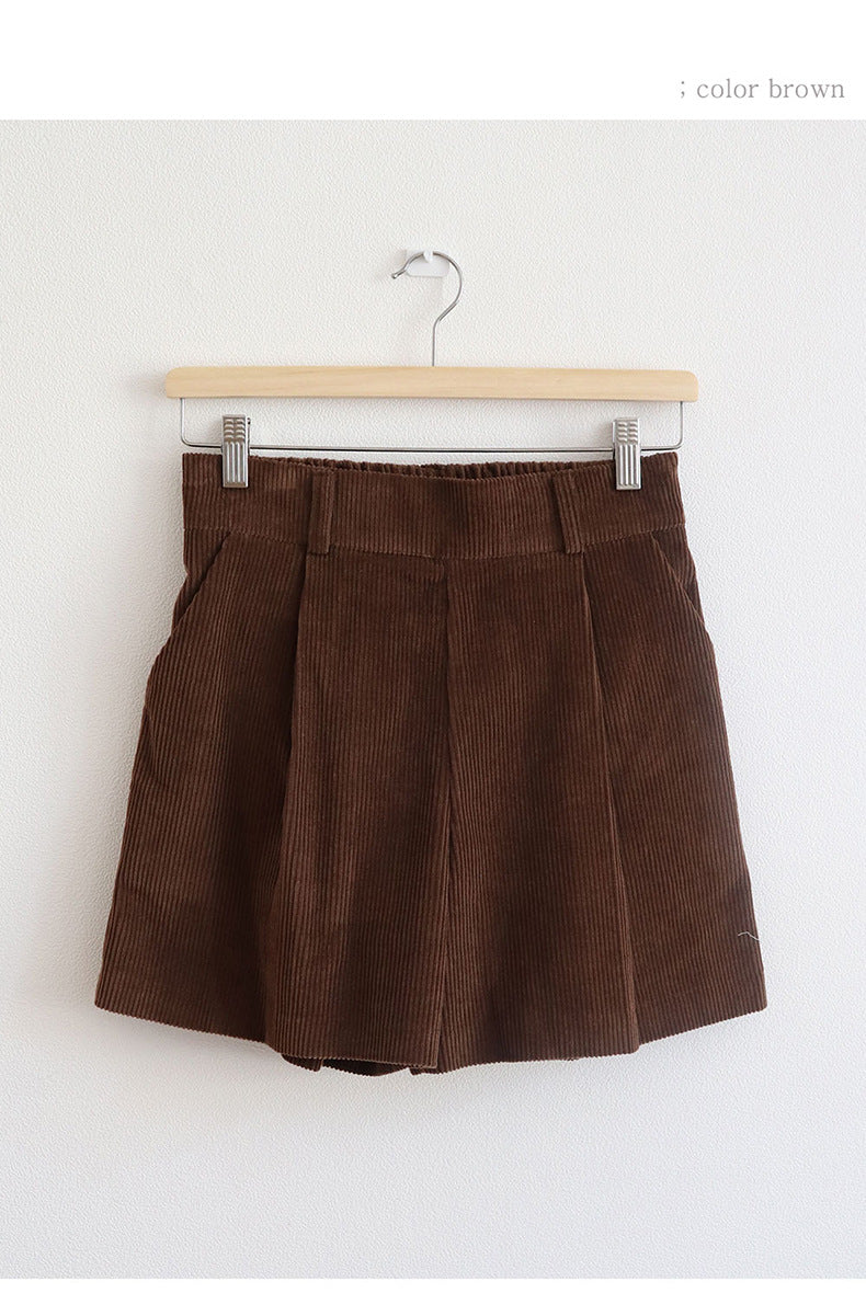 spring new versatile casual corduroy shorts elastic high waist dopamine single item short Korean pants