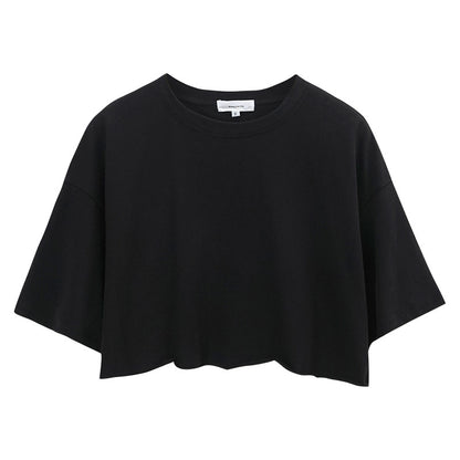 Internet celebrity babes short-sleeved T-shirt women's  new cotton T-shirt solid color short navel crew neck sports top tide