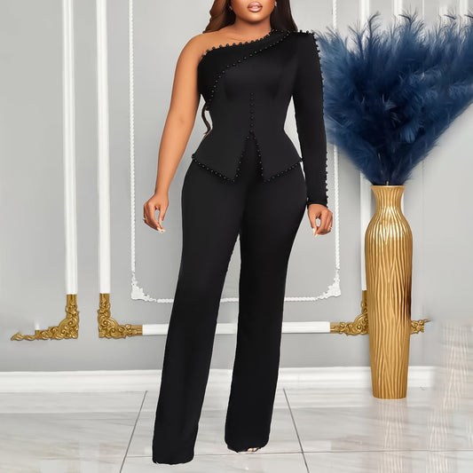 SIXSR D463  Popular trade women's clothing popular spring new slanted shoulder beads OL Tongle two-piece set large size 2025 set