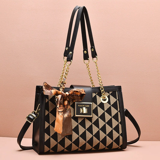 Tote bag  new trendy high-end sense large-capacity portable shoulder messenger bag handbag contrasting color women's bag