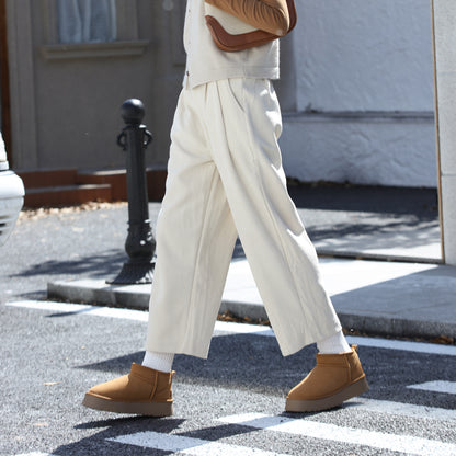 autumn and winter new corduroy straight-leg pants women's loose and thin thermal casual pants elastic waist solid color nine-point pants