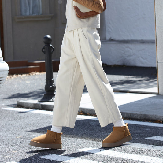 autumn and winter new corduroy straight-leg pants women's loose and thin thermal casual pants elastic waist solid color nine-point pants