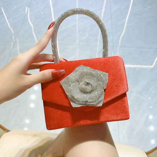 SIXSR 2025 New 2025 New velvet rose handbag shoulder messenger dinner bag dress bag bridal handbag