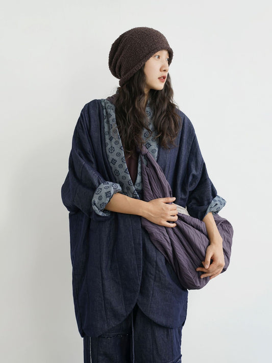 retro personalized linen denim loose medium and long cotton clothes, trendy warm padded jacket M24420