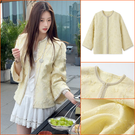 2025 new guofeng heavy industry embroidered fluff silver edge short coat retro style women's fluff coat N2031