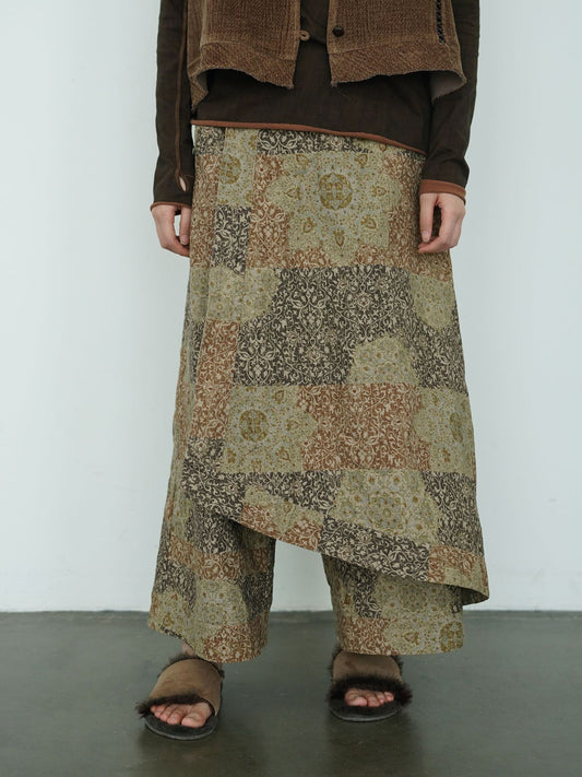 retro printing chic cotton and linen fisherman pants, ethnic trendy flavor mixed and matched one-piece trouser skirt K24397