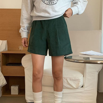 spring new versatile casual corduroy shorts elastic high waist dopamine single item short Korean pants