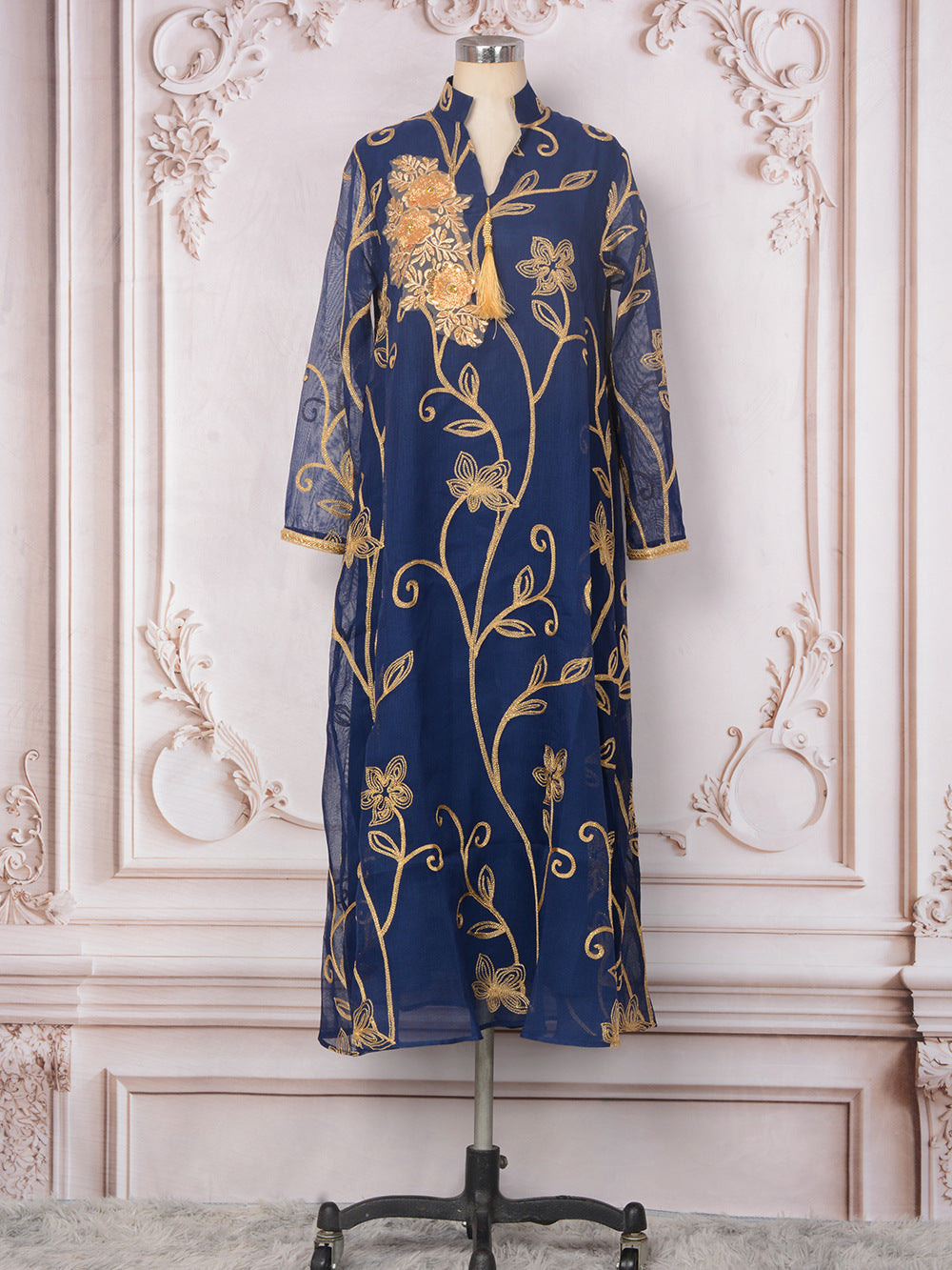 Muslim robe women's long dress Dubai Middle East robe new women's clothing embroidered beaded pendant evening dress dress