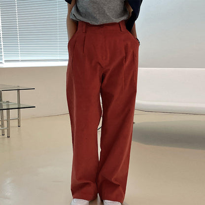 Corduroy Wide Leg Pants Women's Spring and Autumn Retro Red Loose Large Size Straight Pants High Waist Bar Velvet Mopping Long Pants