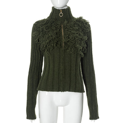 SIXSR Q24TP394 2025 New women's clothing winter new solid color long-sleeved woolen short zipper slim cardigan top
