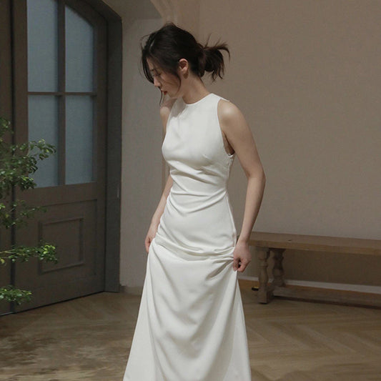 Fish tail light wedding dress temperament thin white simple welcome out yarn satin evening dress bride toast clothes wholesale