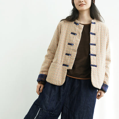 new Chinese color jacquard cloth buckle warm thickened jacket, national style old cloth New Year's cotton coat M24307