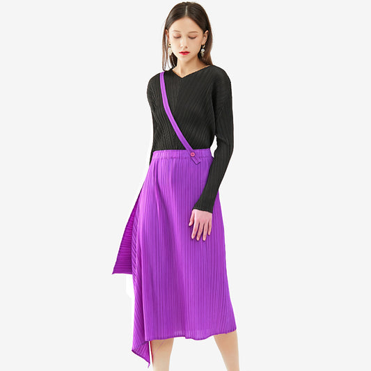 Thirteen lines spring new summer versatile casual slim half-body pleated skirt femininity medium and long skirt clothing