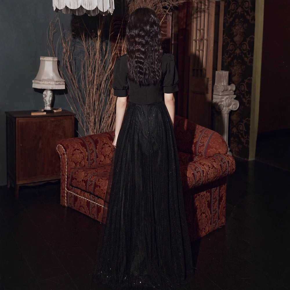 Black evening dress skirt  new art exam  dress long and thin graduation host chorus performance suit