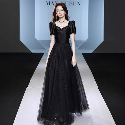 Banquet black evening dress dress  new temperament host female student art examination temperament dress spring