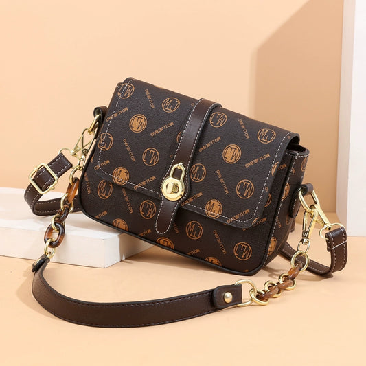 Women's bag  new fashionable small square bag trendy new printed oblique span bag versatile shoulder bag wide shoulder strap bag