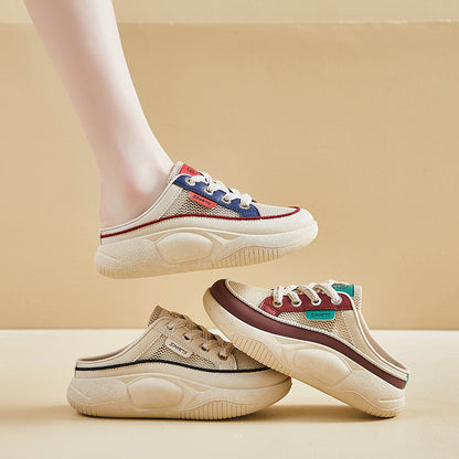 2025  summer new half-tray white shoes women's mesh breathable student board shoes casual thick sole height increase HB6608-1