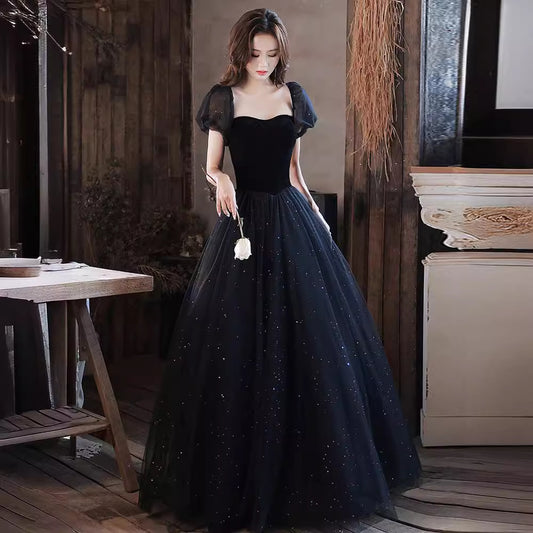Black evening dress dress  new spring temperament banquet host socialite female  fairy elegant dress