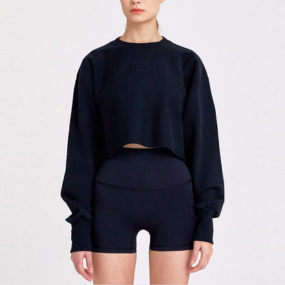 New new outdoor sports running fitness yoga clothes top women's loose navel short long-sleeved sweater
