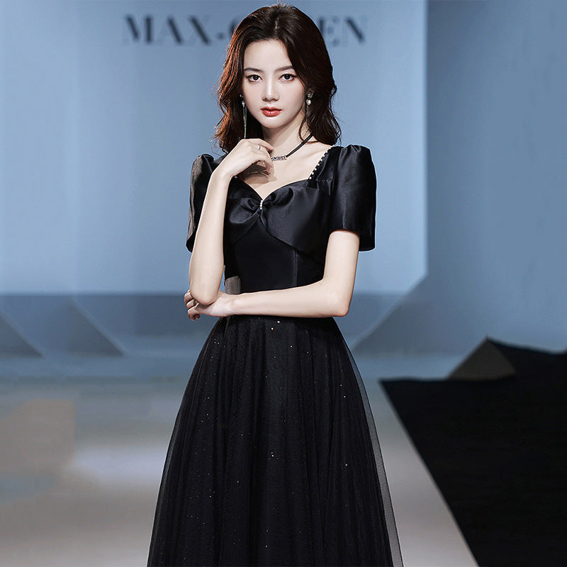 Banquet black evening dress dress  new temperament host female student art examination temperament dress spring