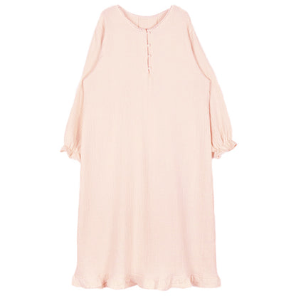 Gentle and lazy  ins style, new cotton crepe long dress, sweet girl loose simple pajama dress
