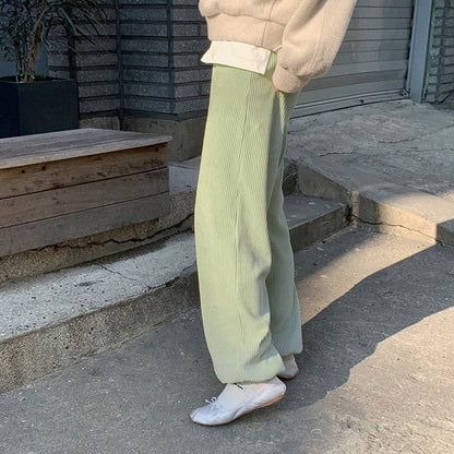 spring new tied casual pants loose straight drawstring velvet corduroy warm stylish Korean sweatpants