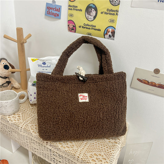 SIXSR 2025 Furry Korean version fashionable simple handbag  autumn and winter new simple large-capacity lamb wool hand bag