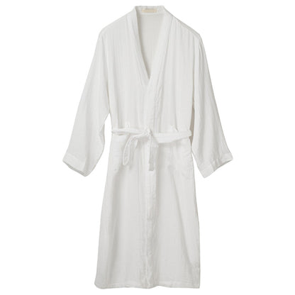 New solid color Japanese nightgown cotton yarn pajamas cardigan strap-up long-sleeved bathrobe women's loungewear loose long women's