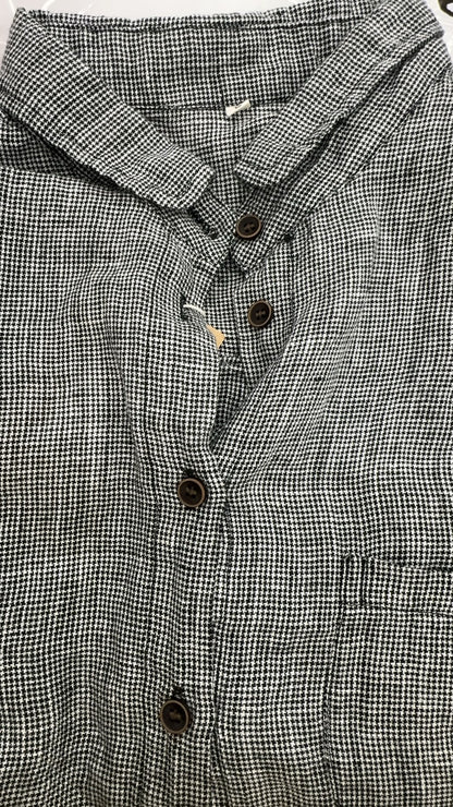 high-quality yarn-dyed linen plaid lapel shirt, literary and retro simple commuter plaid top W24345