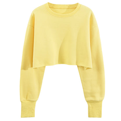 New new outdoor sports running fitness yoga clothes top women's loose navel short long-sleeved sweater
