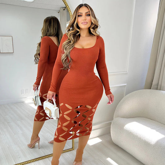 SIXSR 2025 style sexy Spice Girls women's clothing autumn and winter new long-sleeved hollow lace dress Guangzhou thirteen lines wholesale